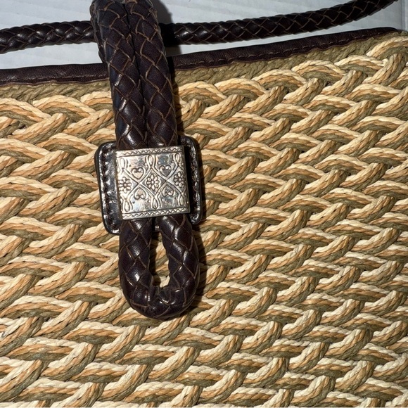 Brighton Beige Brown Woven w/Leather Vintage Crossbody Purse 90’s Casual Western - Picture 4 of 12